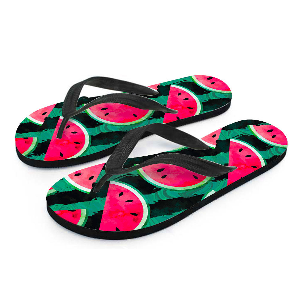 Green Striped Watermelon Pattern Print Flip Flops