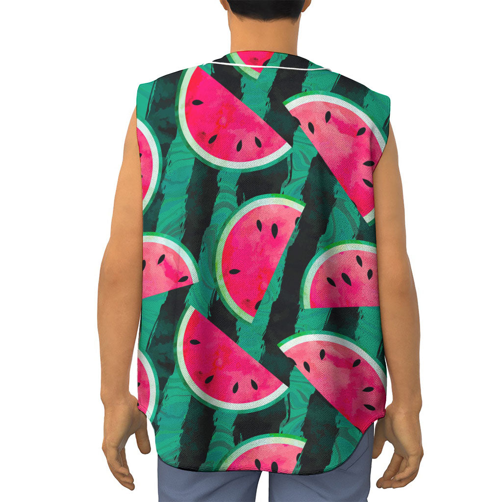 Green Striped Watermelon Pattern Print Sleeveless Baseball Jersey