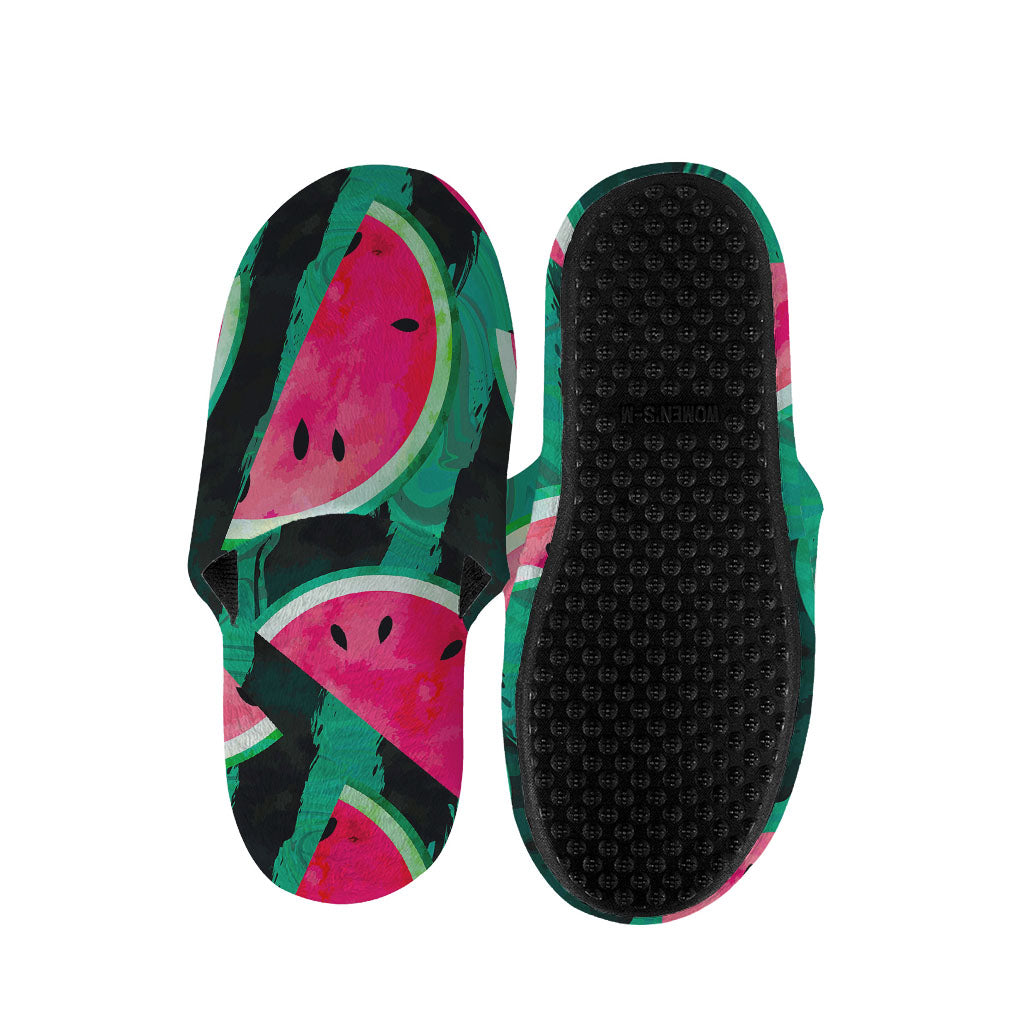 Green Striped Watermelon Pattern Print Slippers
