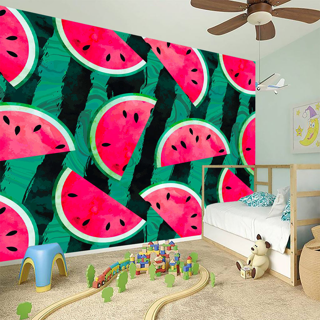 Green Striped Watermelon Pattern Print Wall Sticker