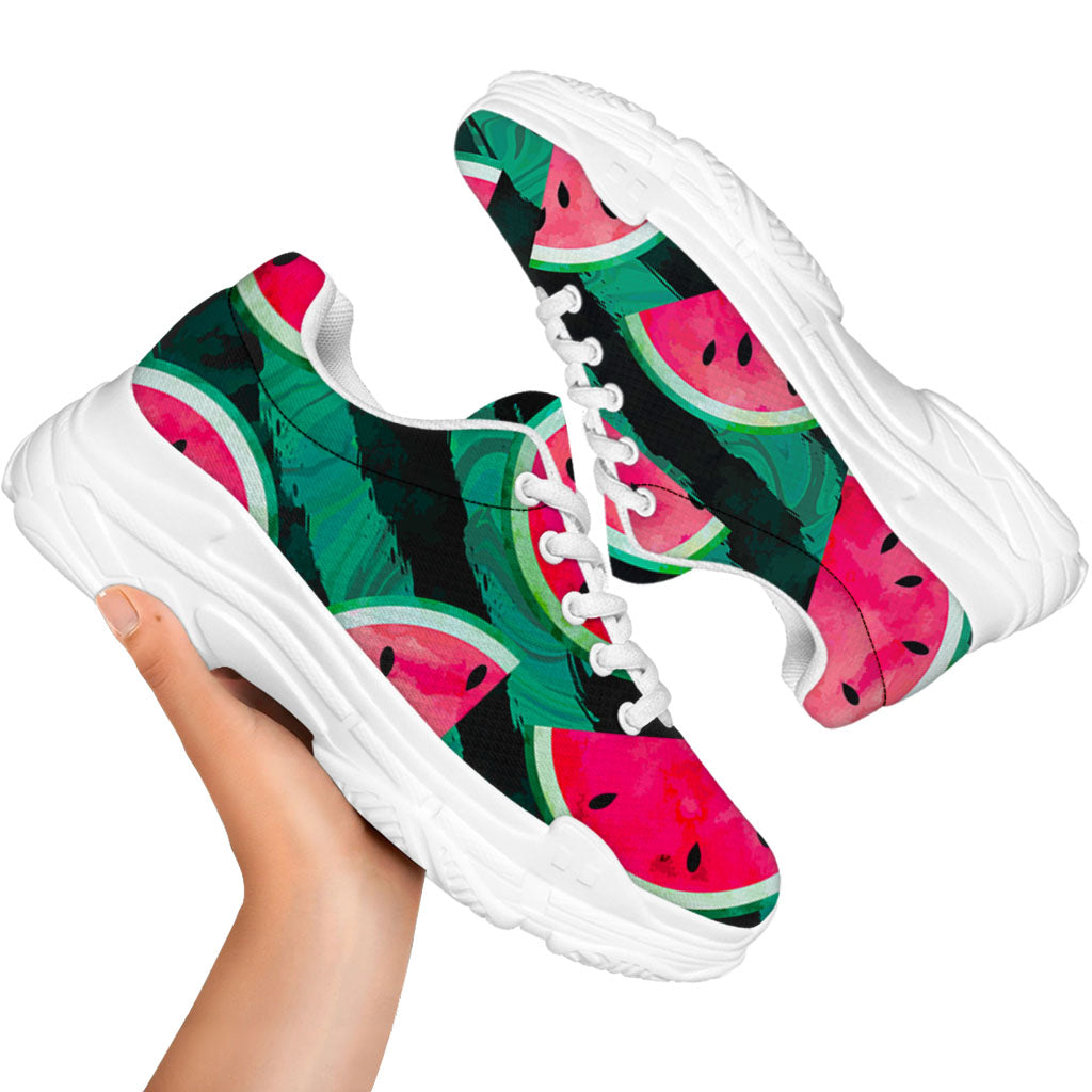 Green Striped Watermelon Pattern Print White Chunky Shoes