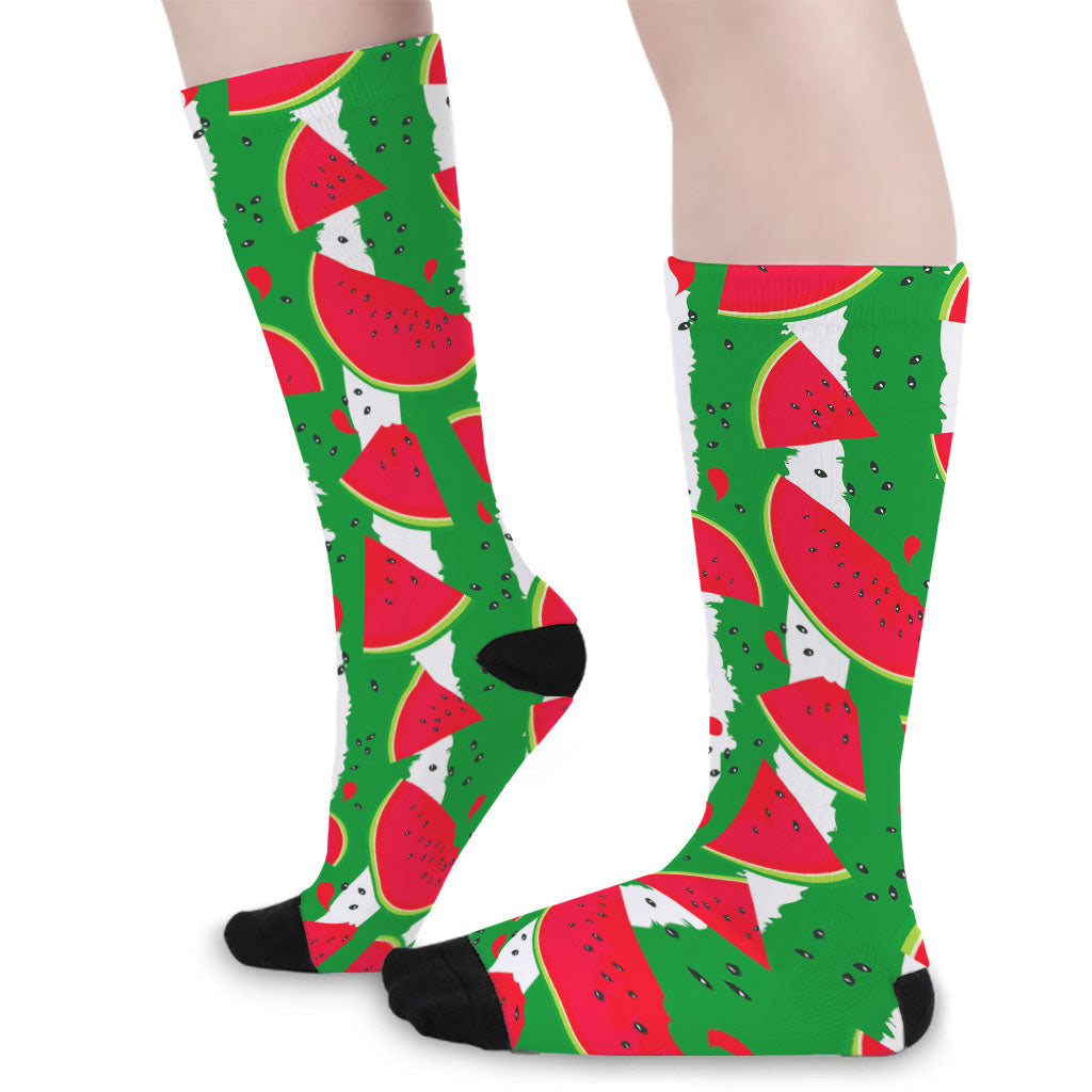Green Stripes Watermelon Pattern Print Long Socks