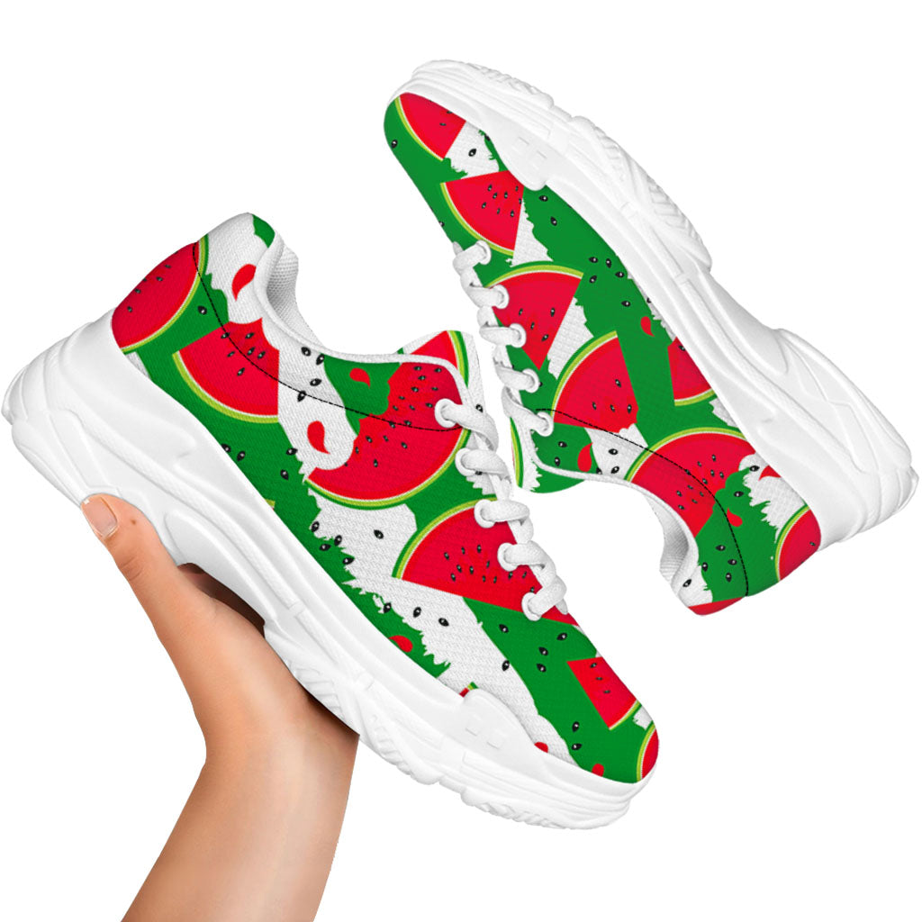 Green Stripes Watermelon Pattern Print White Chunky Shoes