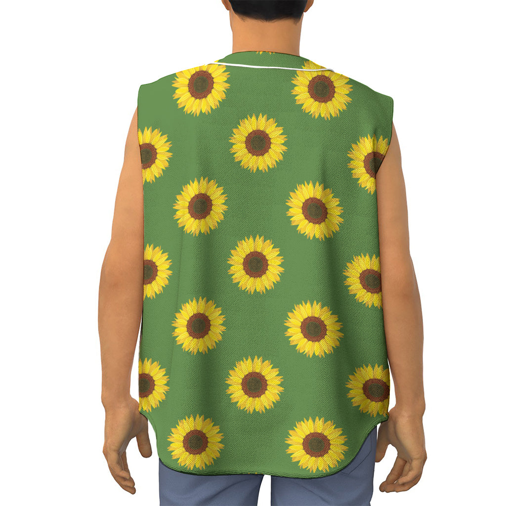 Green Sunflower Pattern Print Sleeveless Baseball Jersey