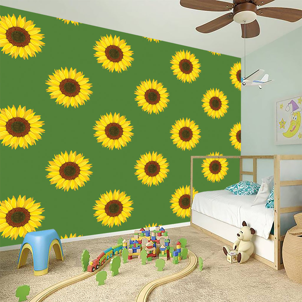 Green Sunflower Pattern Print Wall Sticker