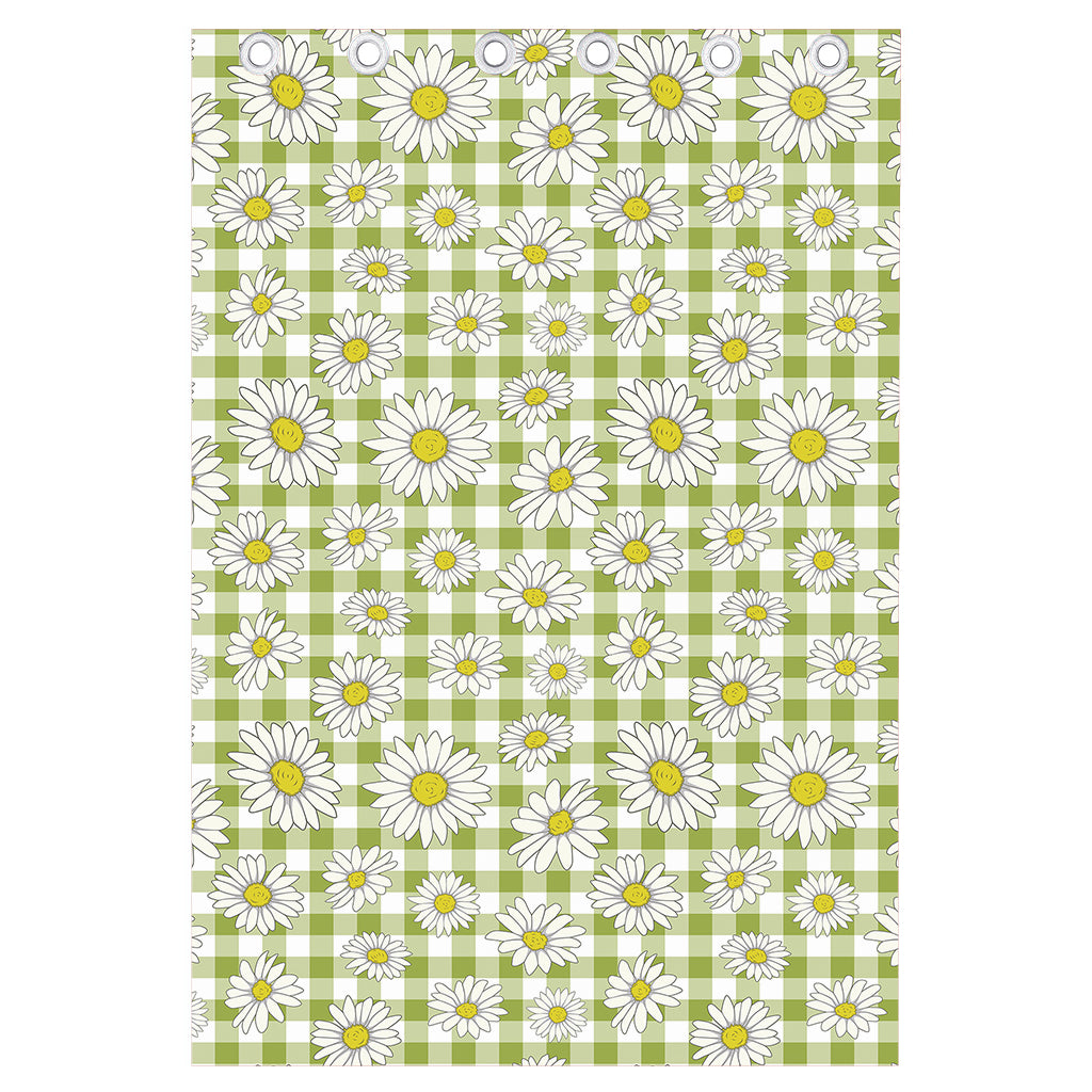 Green Tartan Daisy Pattern Print Curtain
