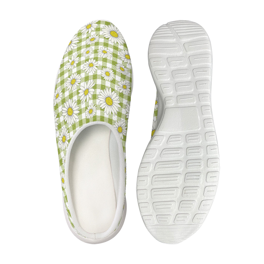 Green Tartan Daisy Pattern Print Mesh Casual Shoes