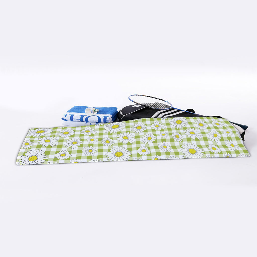 Green Tartan Daisy Pattern Print Sports Towel