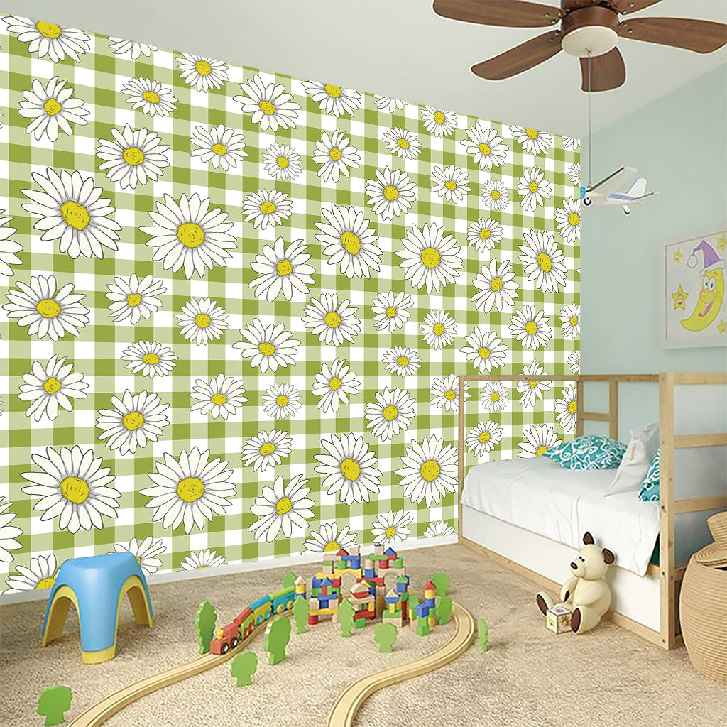 Green Tartan Daisy Pattern Print Wall Sticker