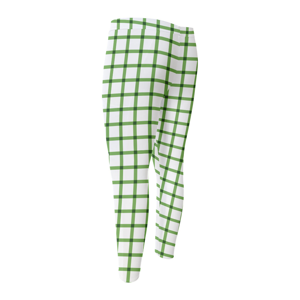 Green Tattersall Pattern Print Men's Compression Pants