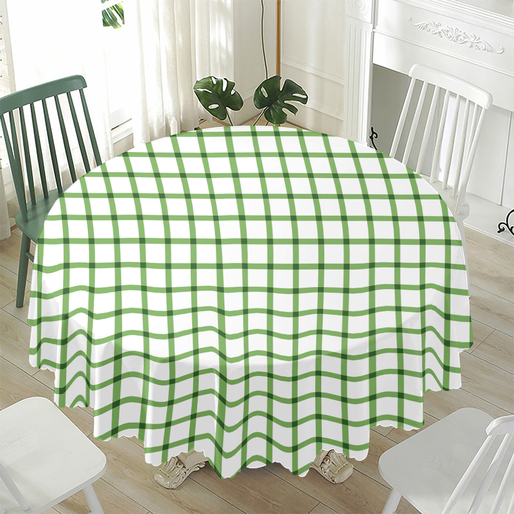 Green Tattersall Pattern Print Waterproof Round Tablecloth