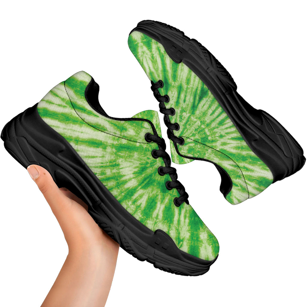 Green Tie Dye Print Black Chunky Shoes
