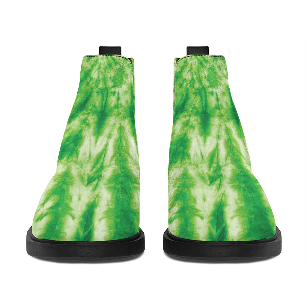 Green Tie Dye Print Flat Ankle Boots