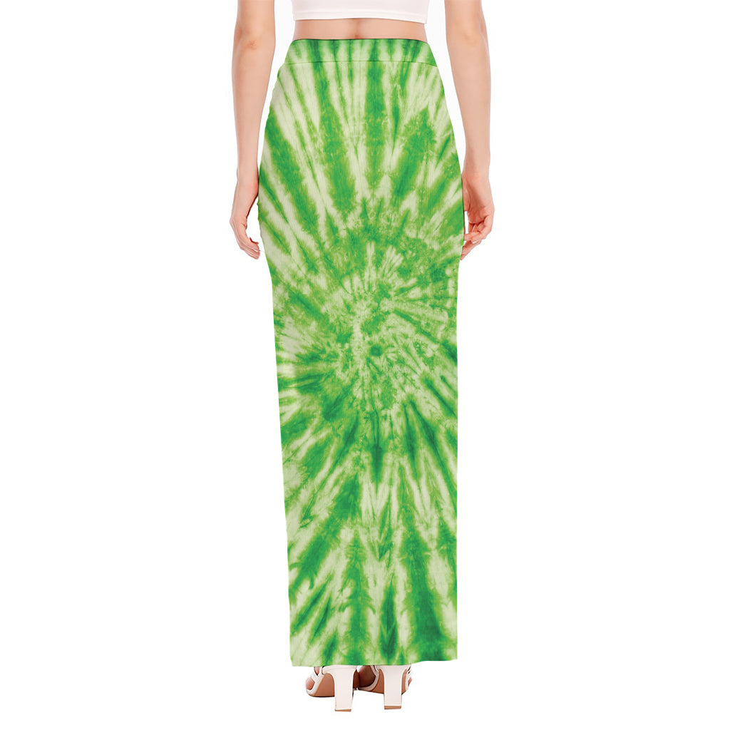 Green Tie Dye Print High Slit Maxi Skirt