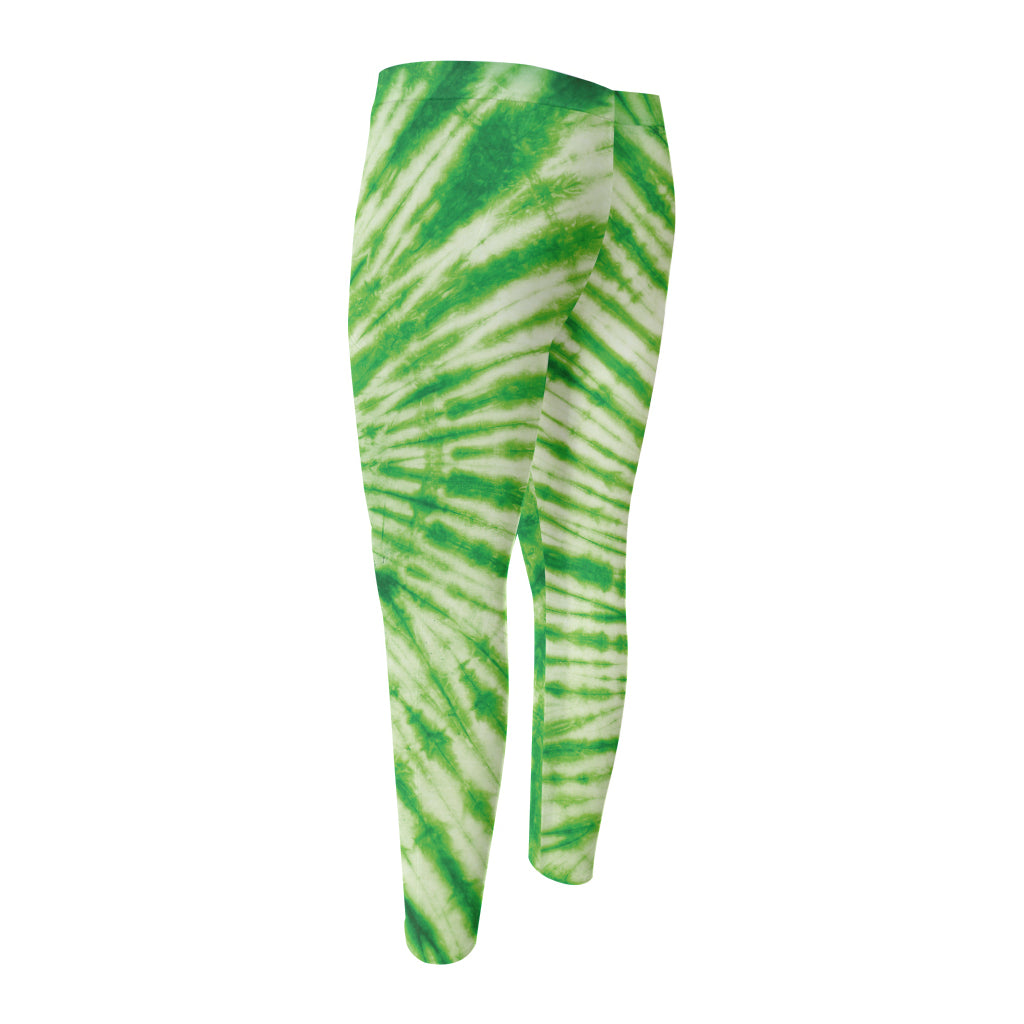 Green Tie Dye Print Men's Compression Pants