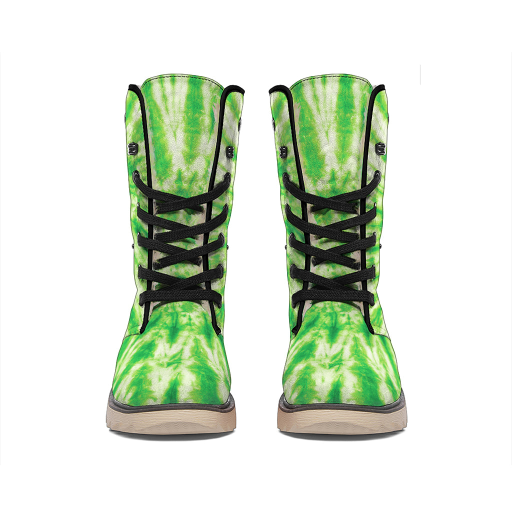 Green Tie Dye Print Winter Boots