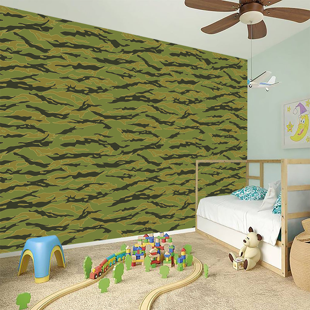 Green Tiger Stripe Camo Pattern Print Wall Sticker