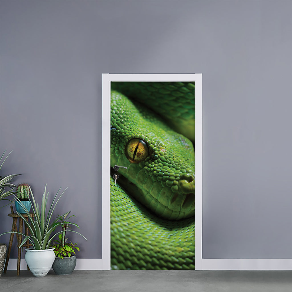 Green Tree Python Snake Print Door Sticker