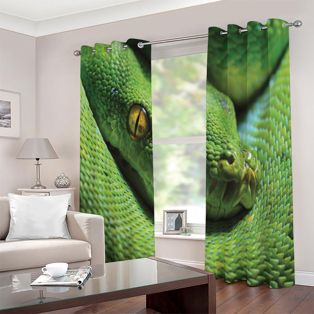 Green Tree Python Snake Print Extra Wide Grommet Curtains