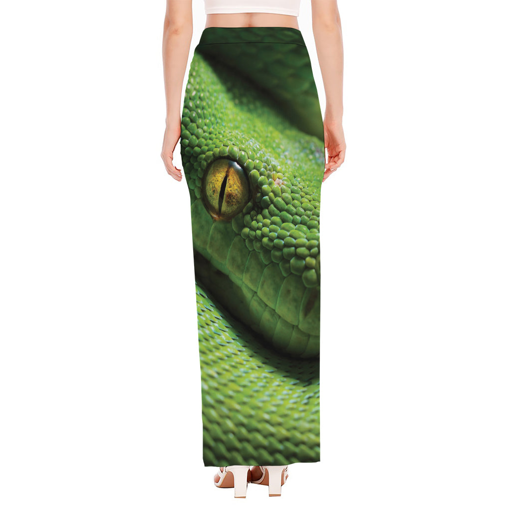 Green Tree Python Snake Print High Slit Maxi Skirt