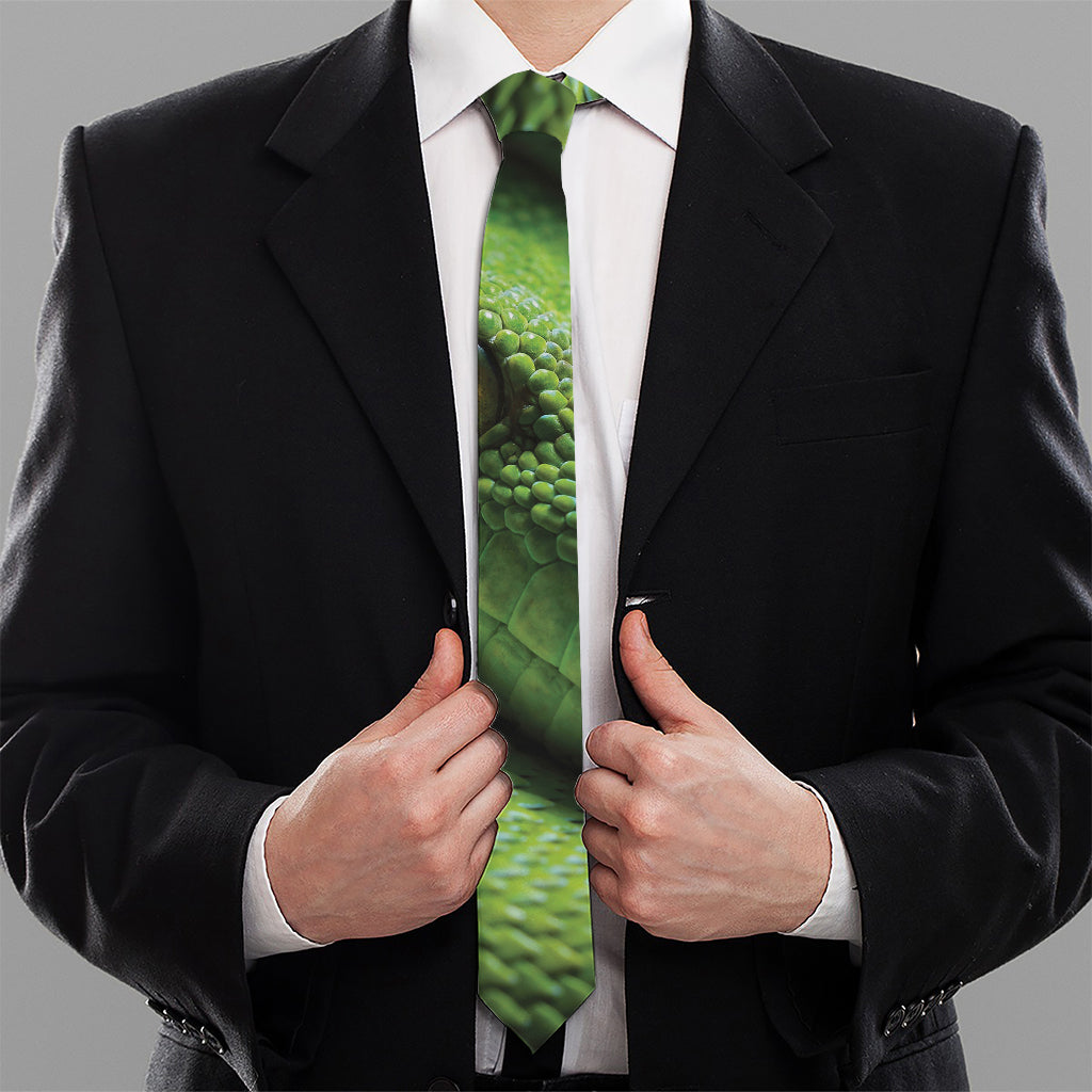 Green Tree Python Snake Print Necktie