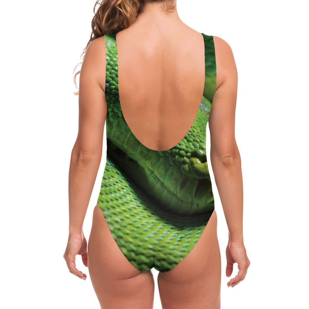Green Tree Python Snake Print One Piece Swimsuit