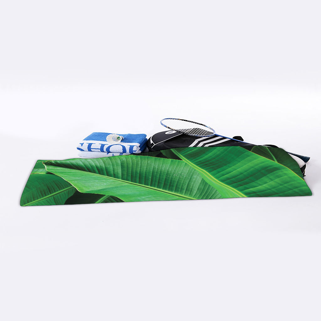 Green Tropical Banana Palm Leaf Print Sports Towel