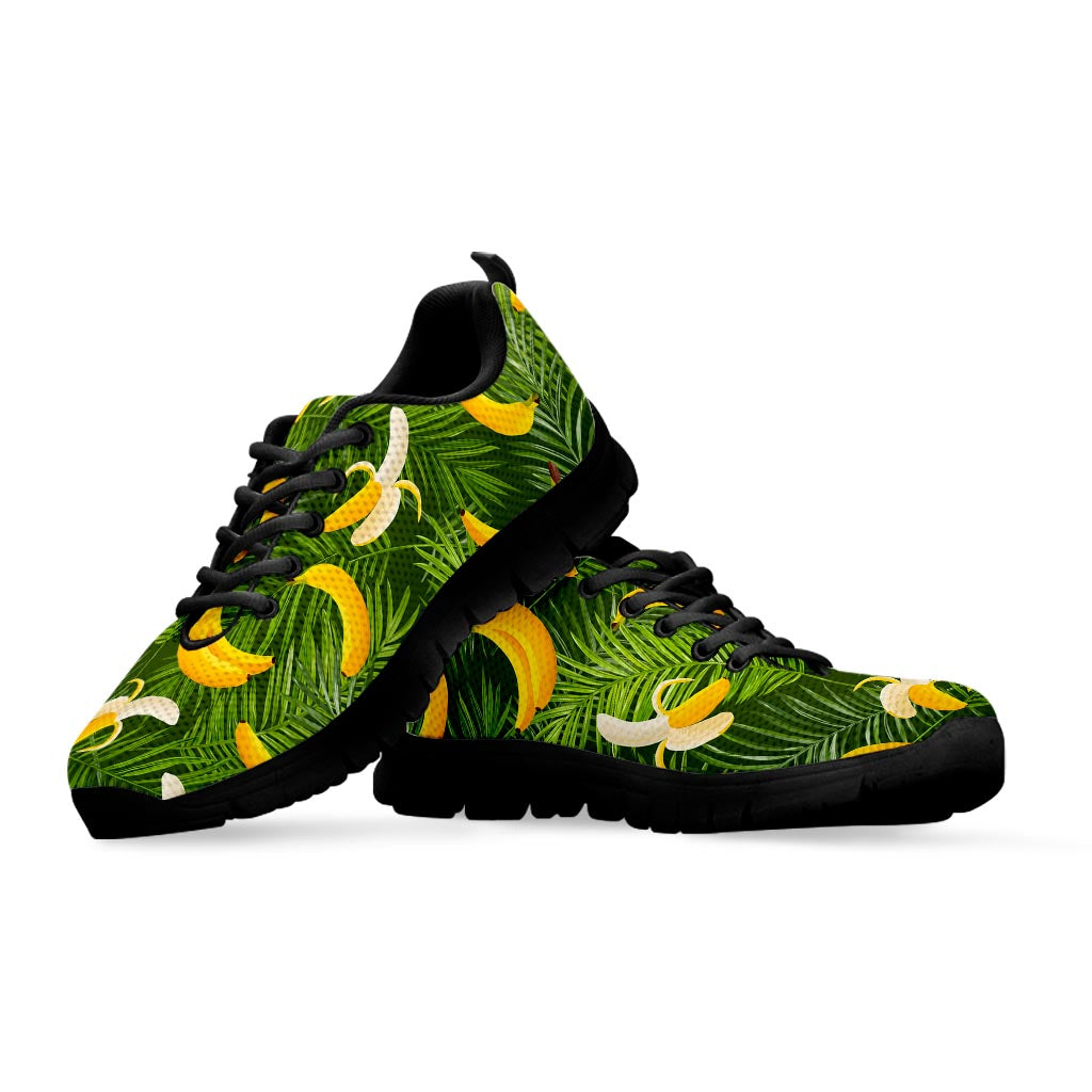 Green Tropical Banana Pattern Print Black Running Shoes