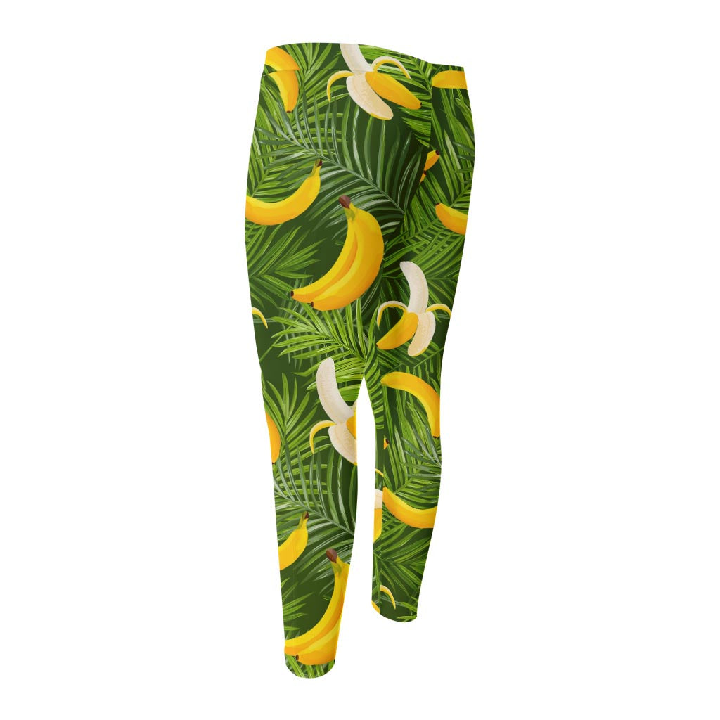 Green Tropical Banana Pattern Print Men's Compression Pants