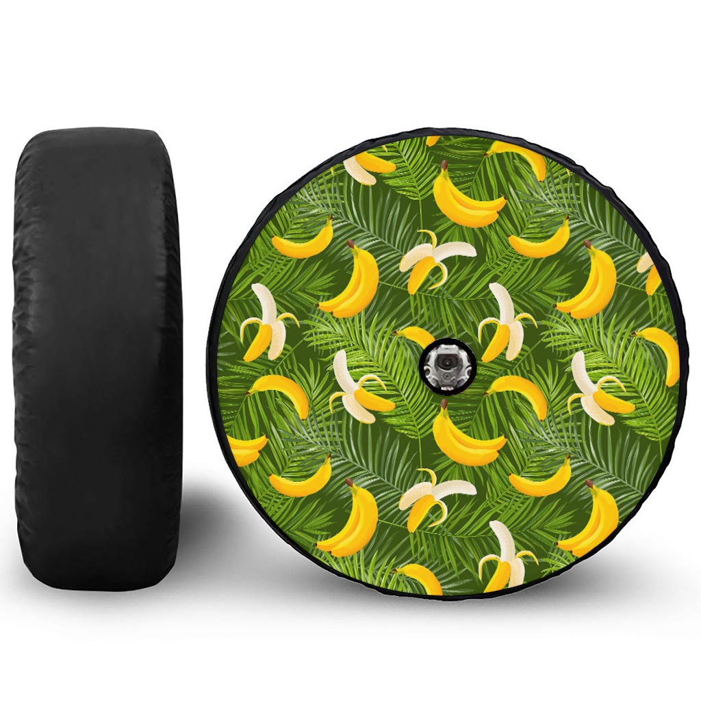 Green Tropical Banana Pattern Print Tire Cover With Camera Hole