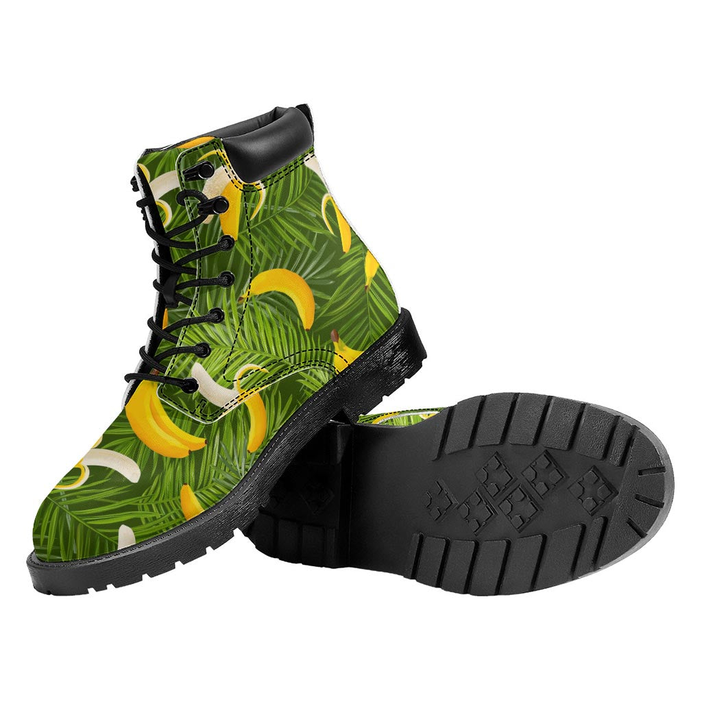 Green Tropical Banana Pattern Print Work Boots
