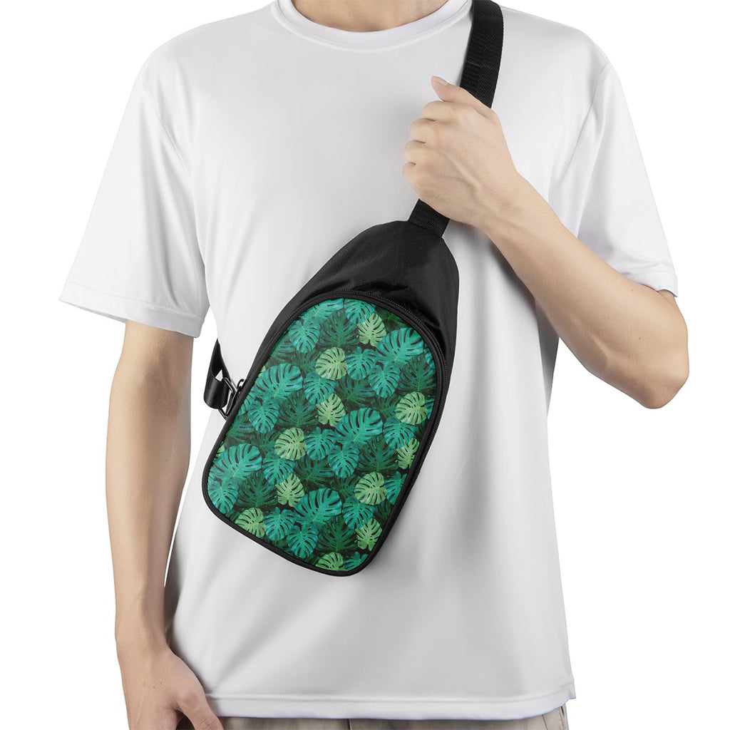 Green Tropical Monstera Pattern Print Chest Bag