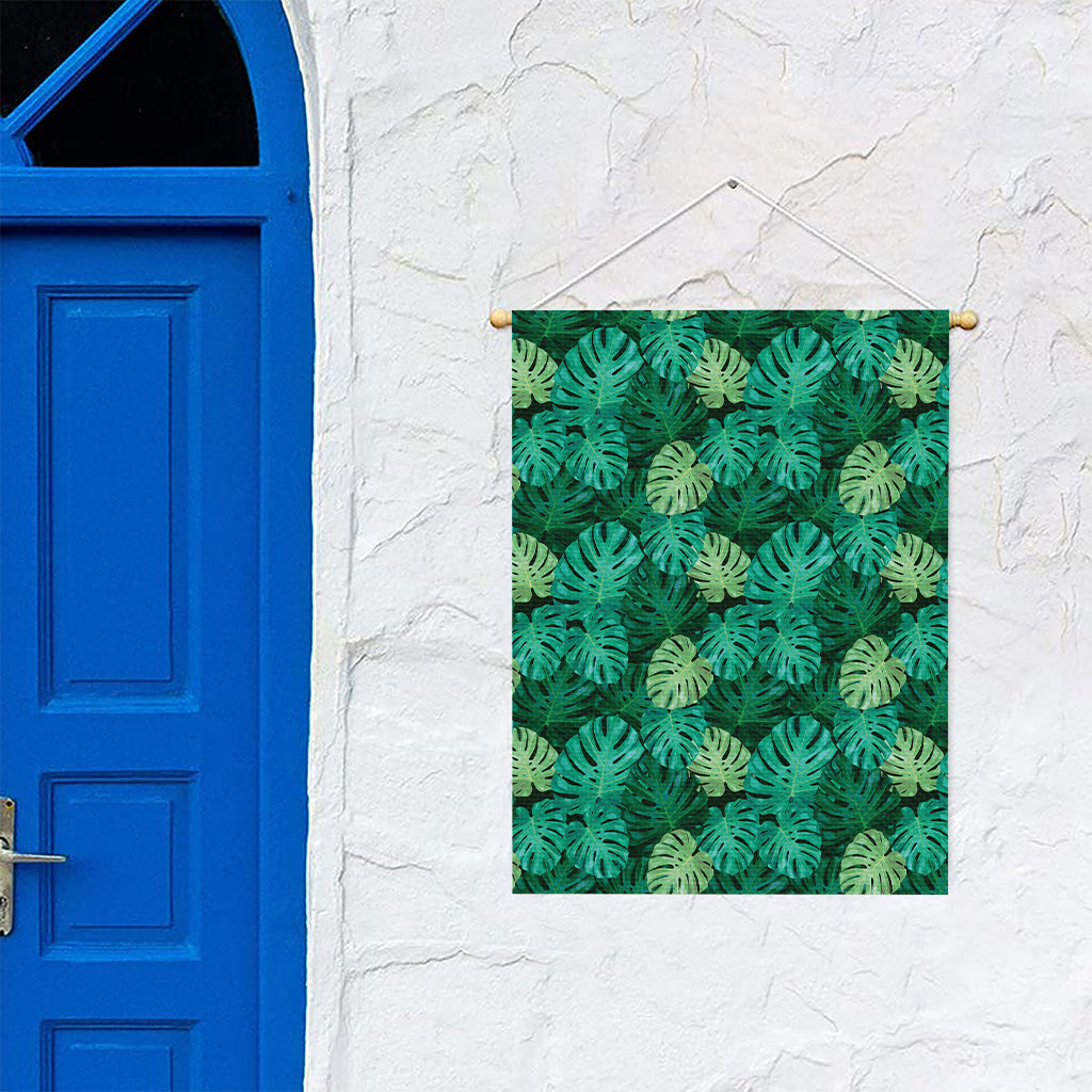 Green Tropical Monstera Pattern Print Garden Flag