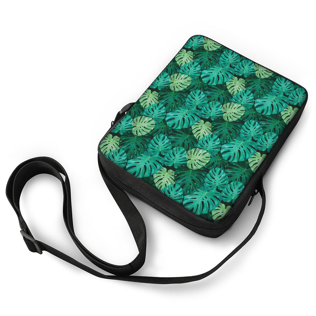 Green Tropical Monstera Pattern Print Rectangular Crossbody Bag