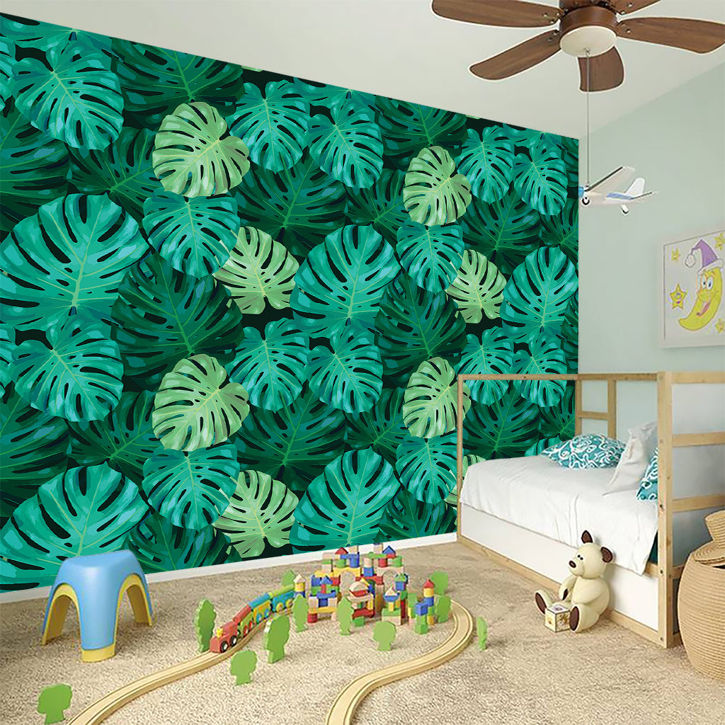 Green Tropical Monstera Pattern Print Wall Sticker
