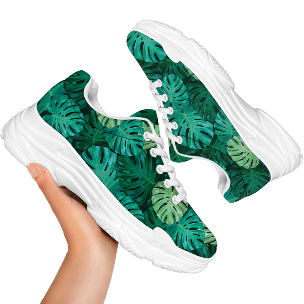 Green Tropical Monstera Pattern Print White Chunky Shoes