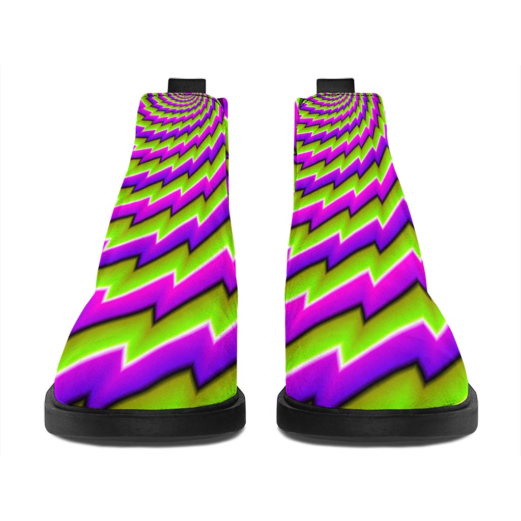 Green Twisted Moving Optical Illusion Flat Ankle Boots