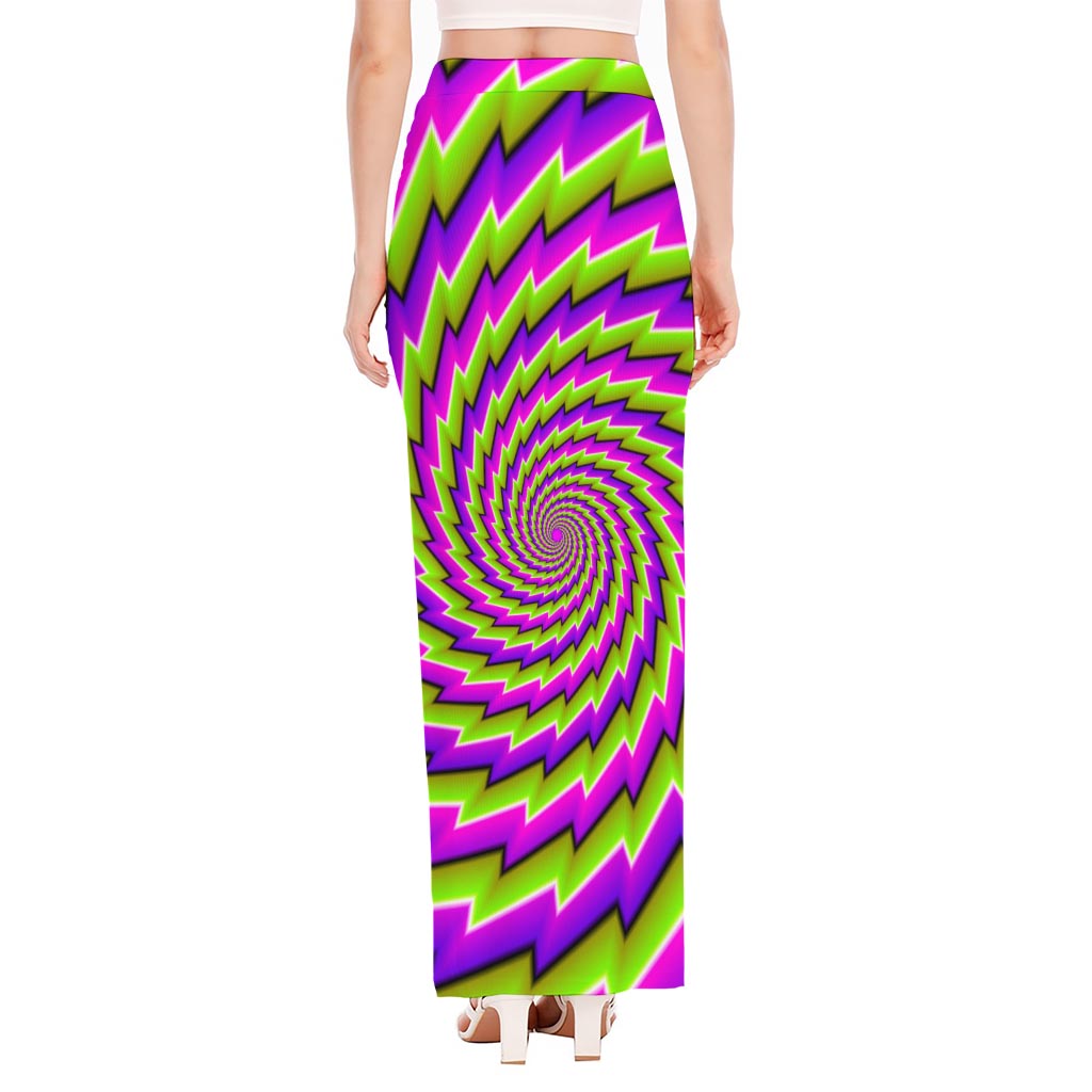 Green Twisted Moving Optical Illusion High Slit Maxi Skirt