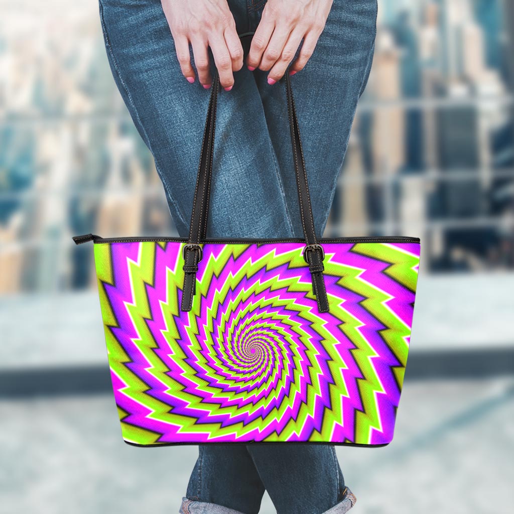 Green Twisted Moving Optical Illusion Leather Tote Bag