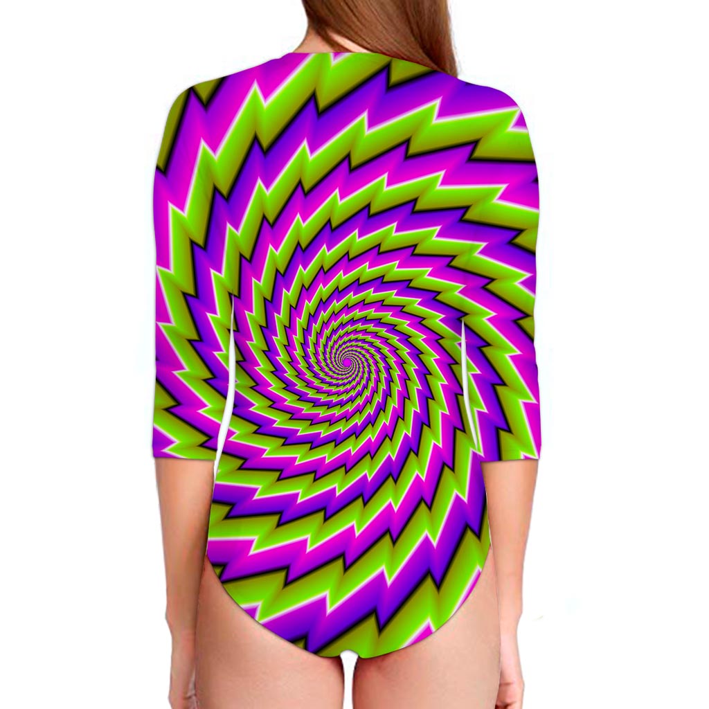Green Twisted Moving Optical Illusion Long Sleeve Swimsuit