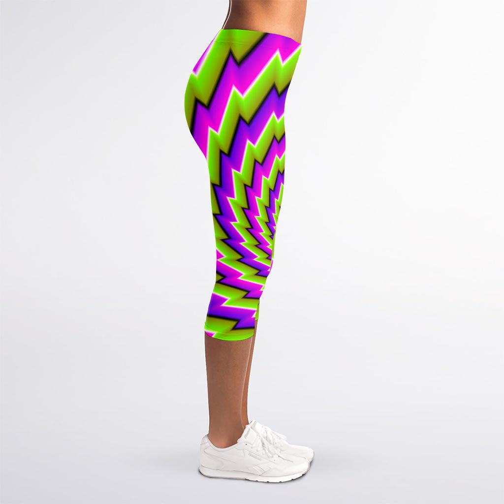 Green Twisted Moving Optical Illusion Women's Capri Leggings