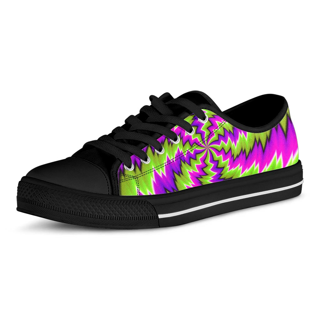 Green Vortex Moving Optical Illusion Black Low Top Sneakers