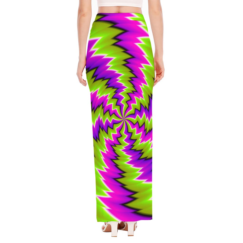 Green Vortex Moving Optical Illusion High Slit Maxi Skirt