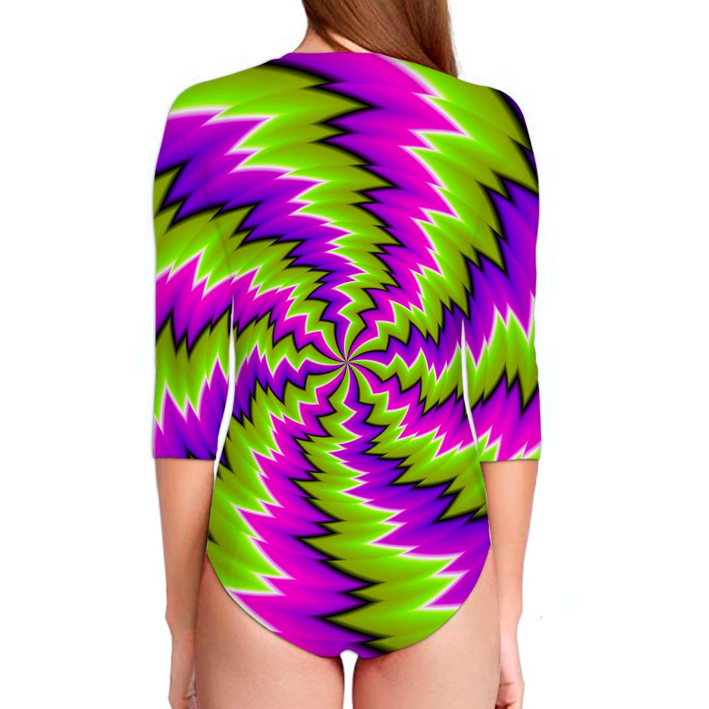 Green Vortex Moving Optical Illusion Long Sleeve Swimsuit