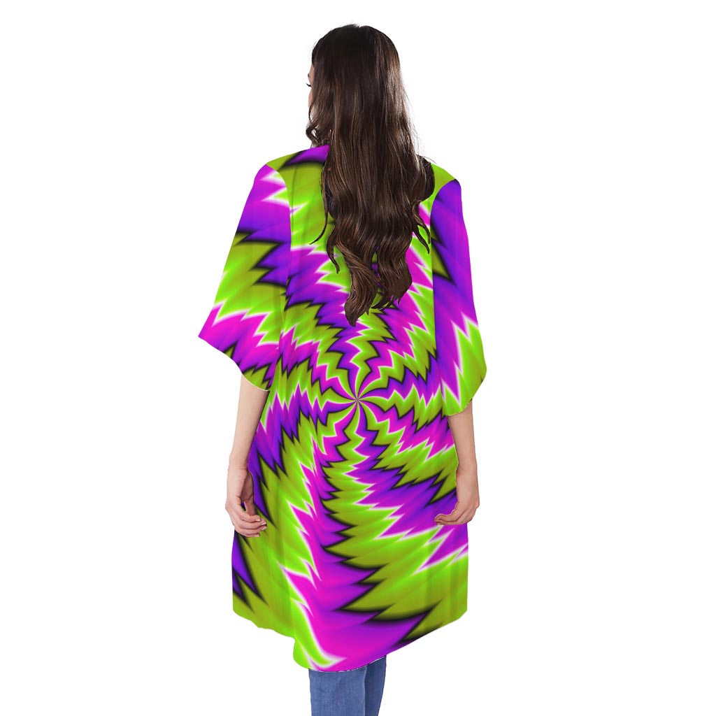 Green Vortex Moving Optical Illusion Open Front Beach Cover Up