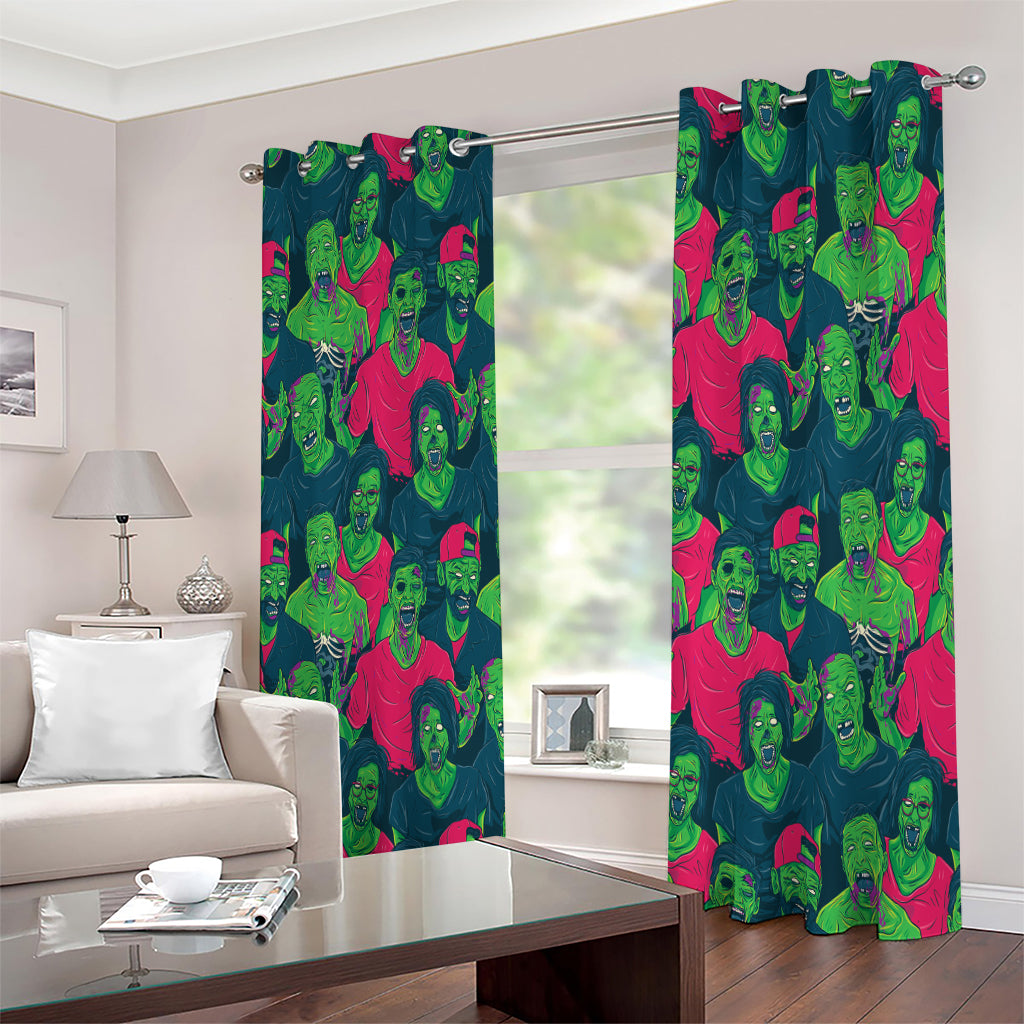 Green Walking Zombie Print Extra Wide Grommet Curtains