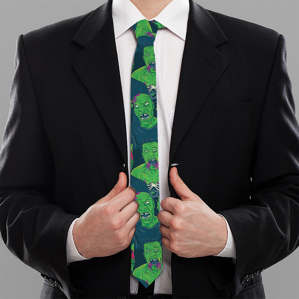 Green Walking Zombie Print Necktie