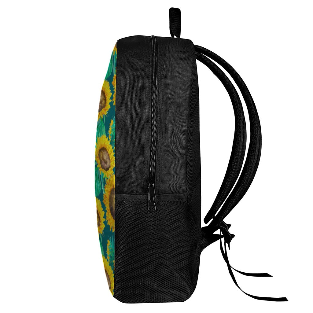 Green Watercolor Sunflower Pattern Print 17 Inch Backpack