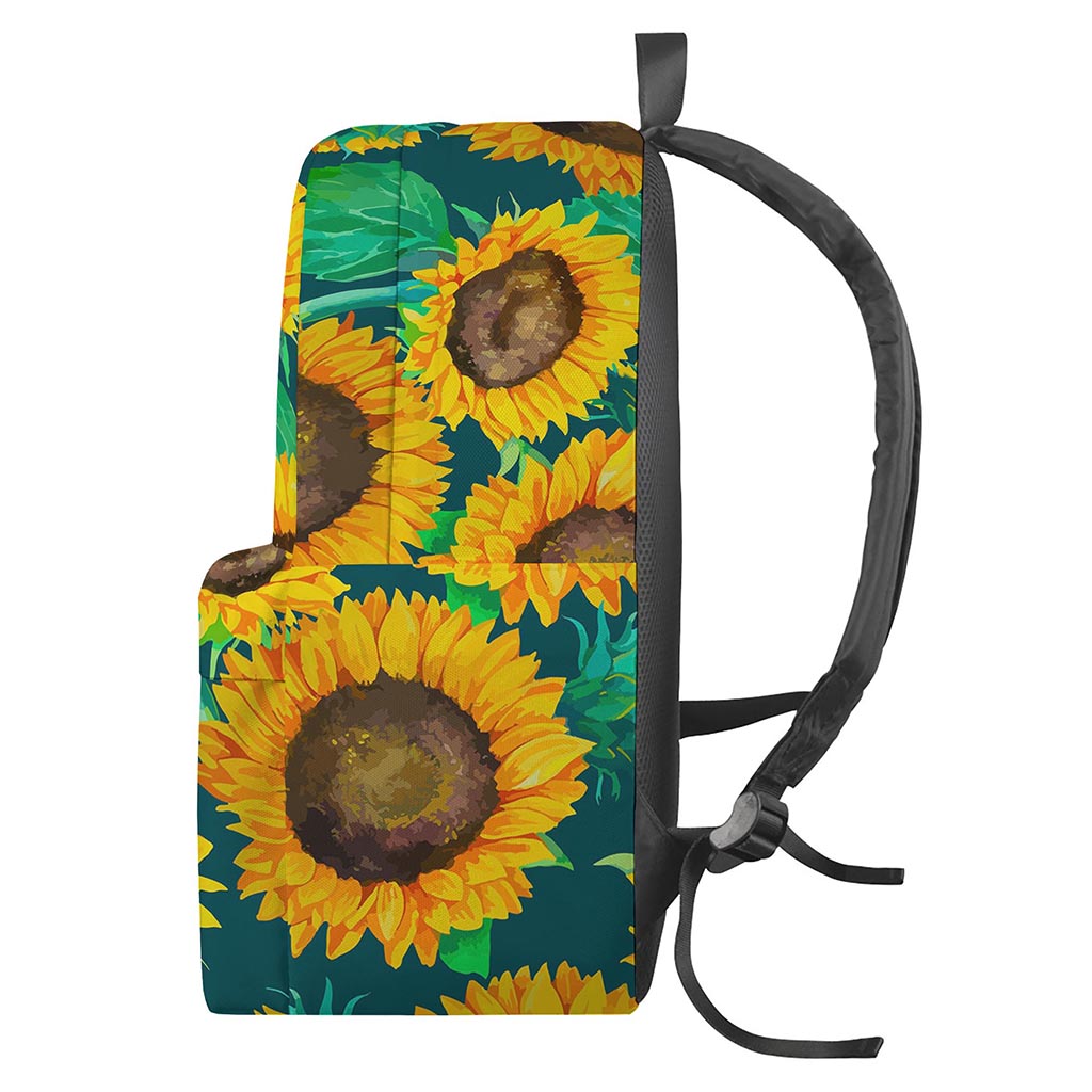 Green Watercolor Sunflower Pattern Print Backpack