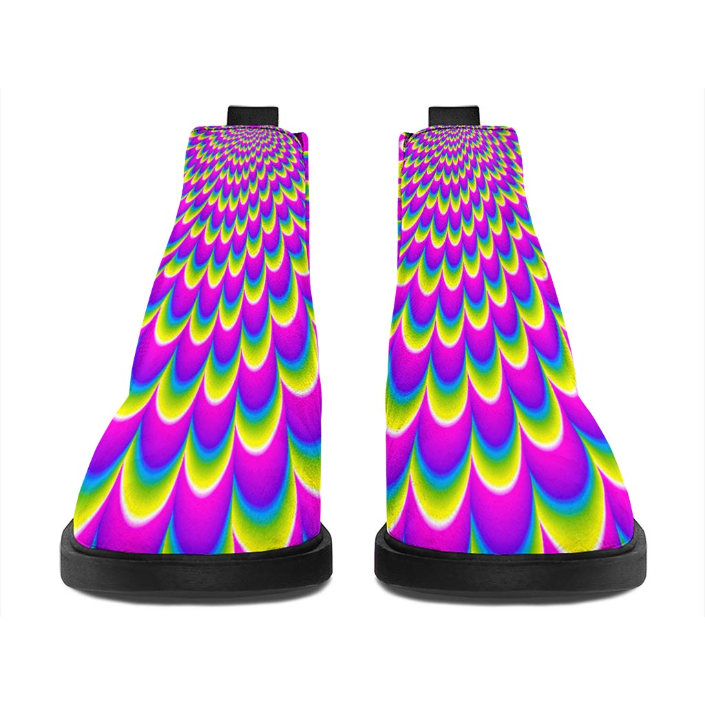 Green Wave Moving Optical Illusion Flat Ankle Boots